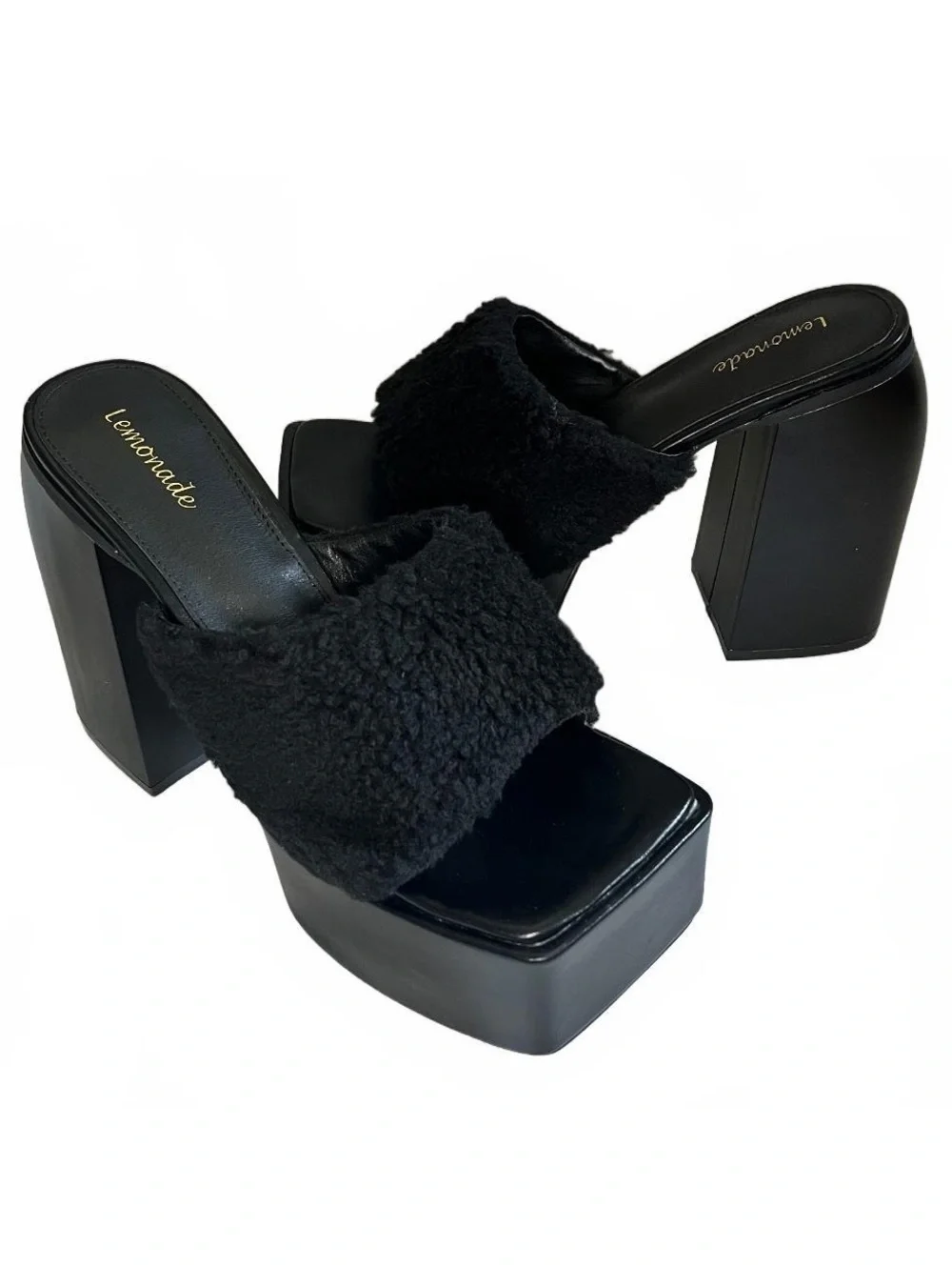 Dolls Kill Lemonade Plushy Black Platform Mules 8.5